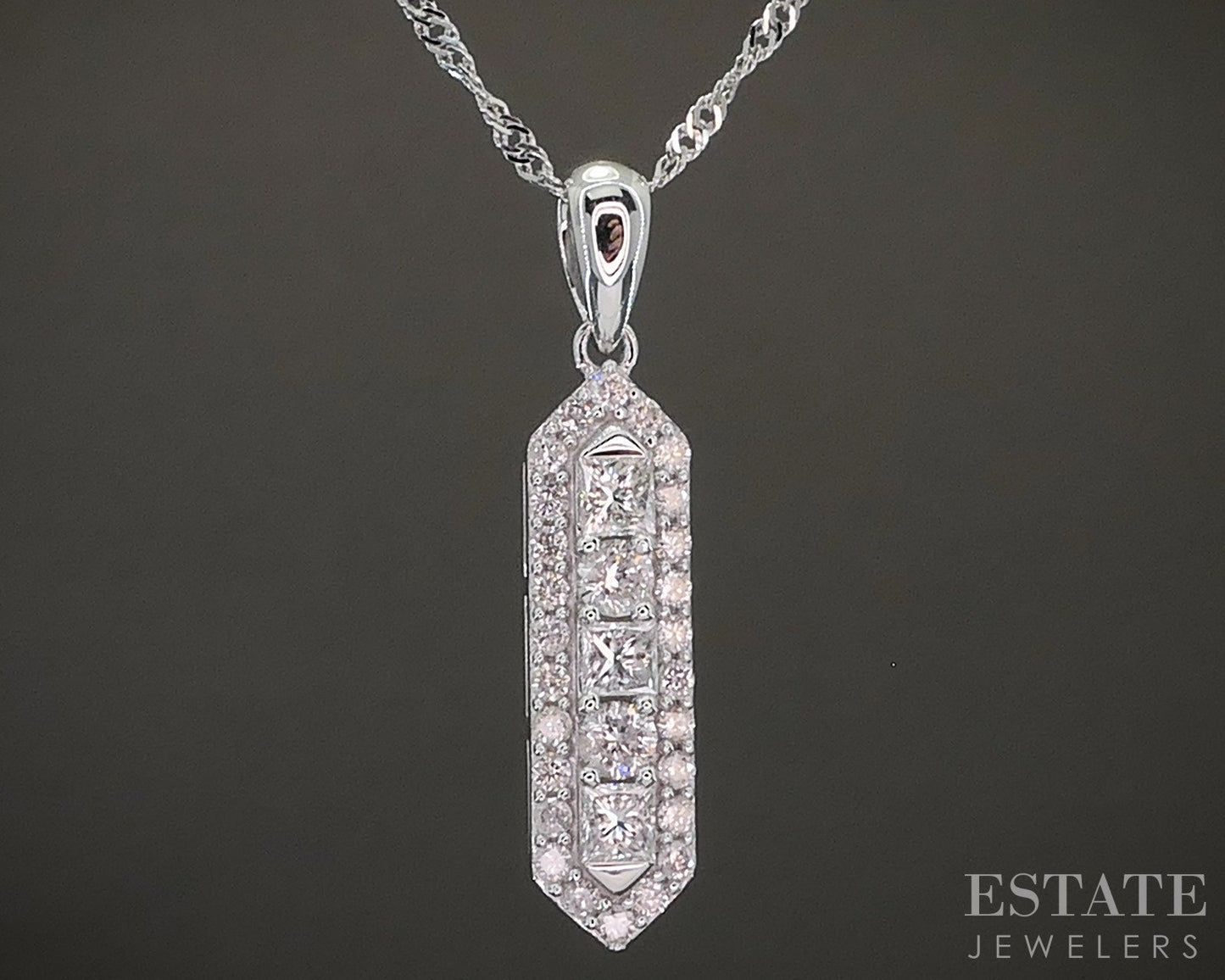 10k White Gold Natural .31ctw Diamond Cluster Ladies Necklace 2.2g 18"L p23938b