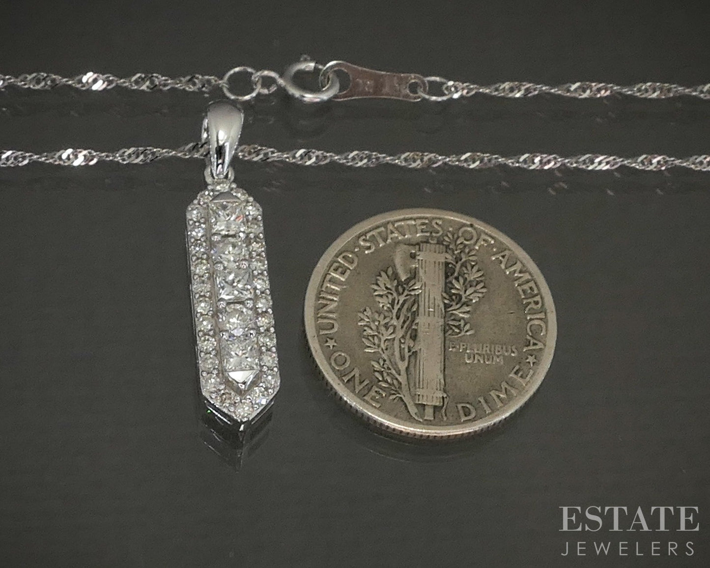 10k White Gold Natural .31ctw Diamond Cluster Ladies Necklace 2.2g 18"L p23938b