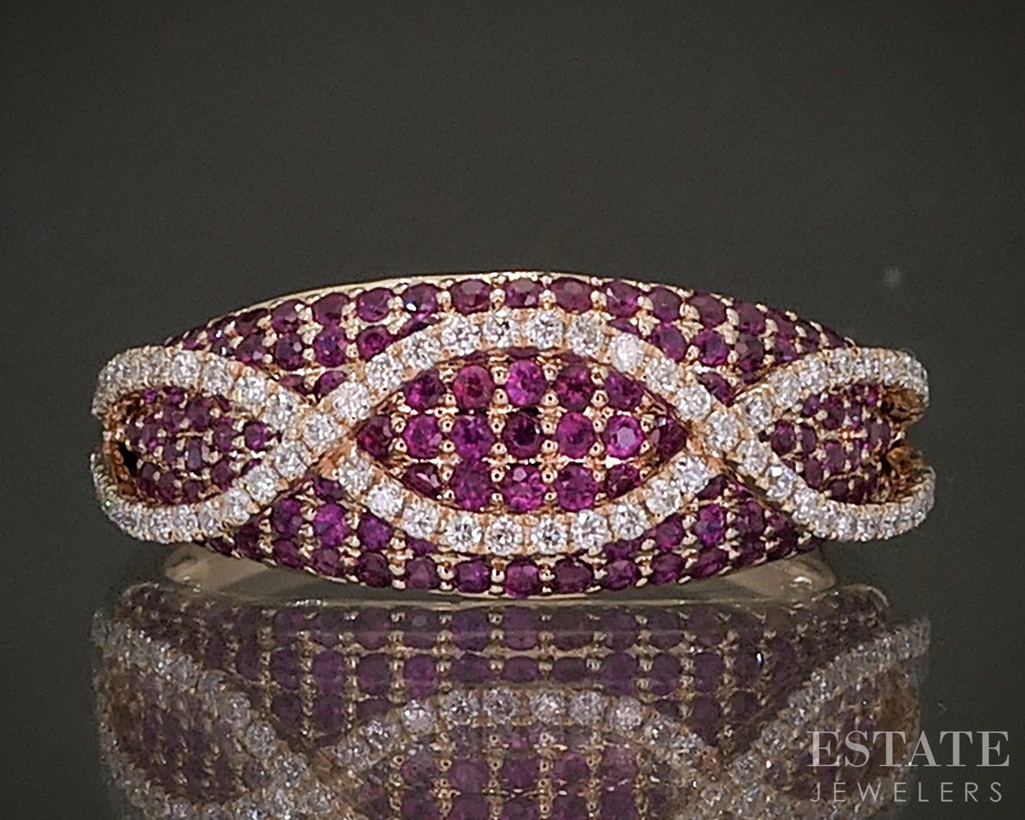 14k Rose Gold Natural Pink Sapphire & Diamond Ladies Band Ring 3.1g p24445b