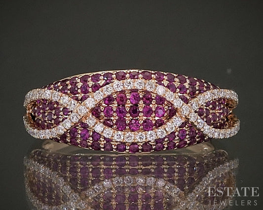 14k Rose Gold Natural Pink Sapphire & Diamond Ladies Band Ring 3.1g p24445b