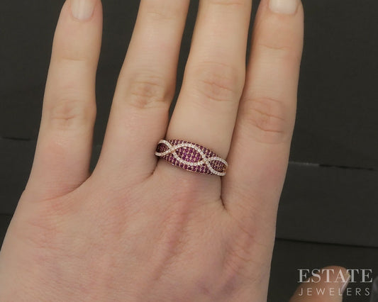 14k Rose Gold Natural Pink Sapphire & Diamond Ladies Band Ring 3.1g p24445b
