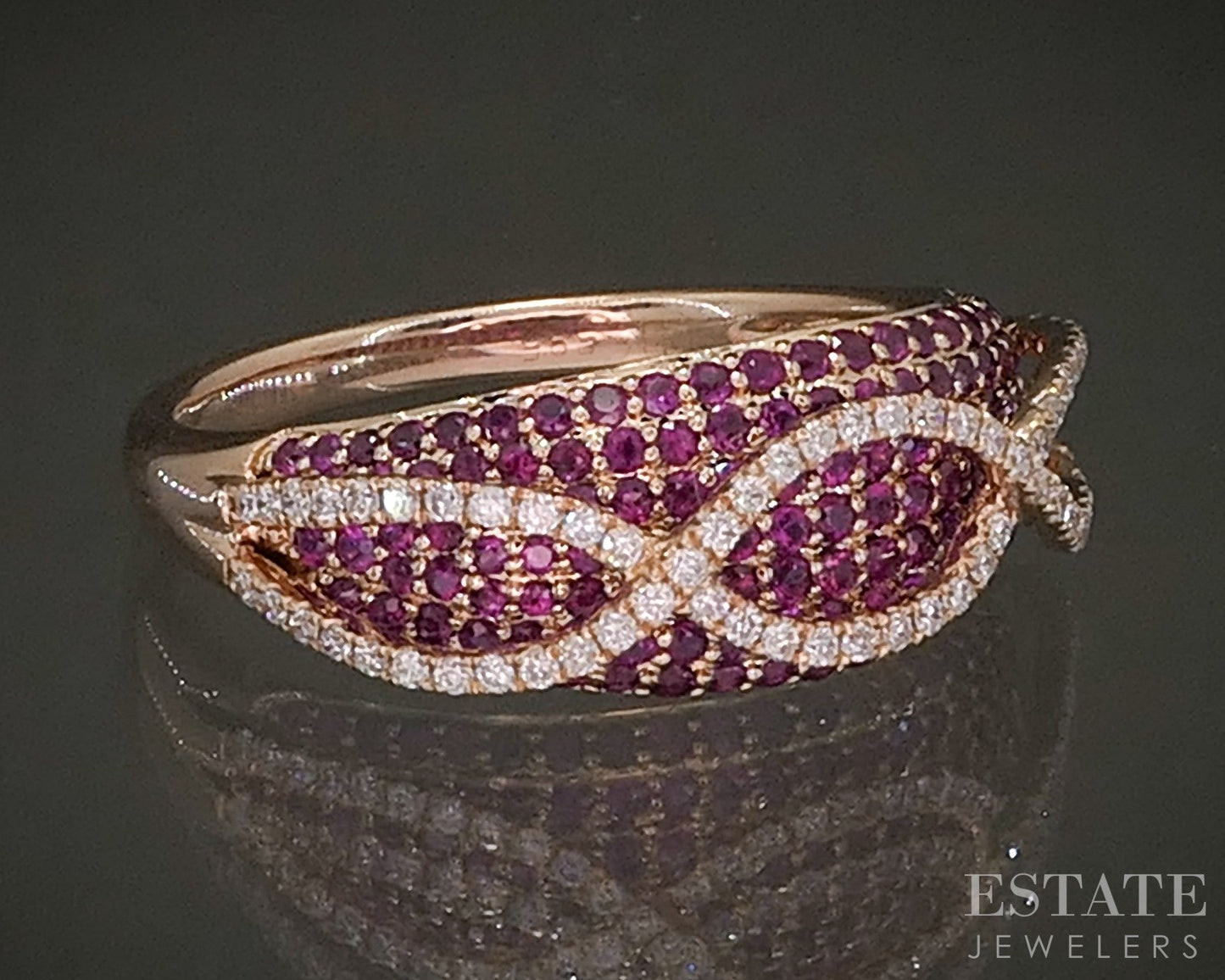 14k Rose Gold Natural Pink Sapphire & Diamond Ladies Band Ring 3.1g p24445b