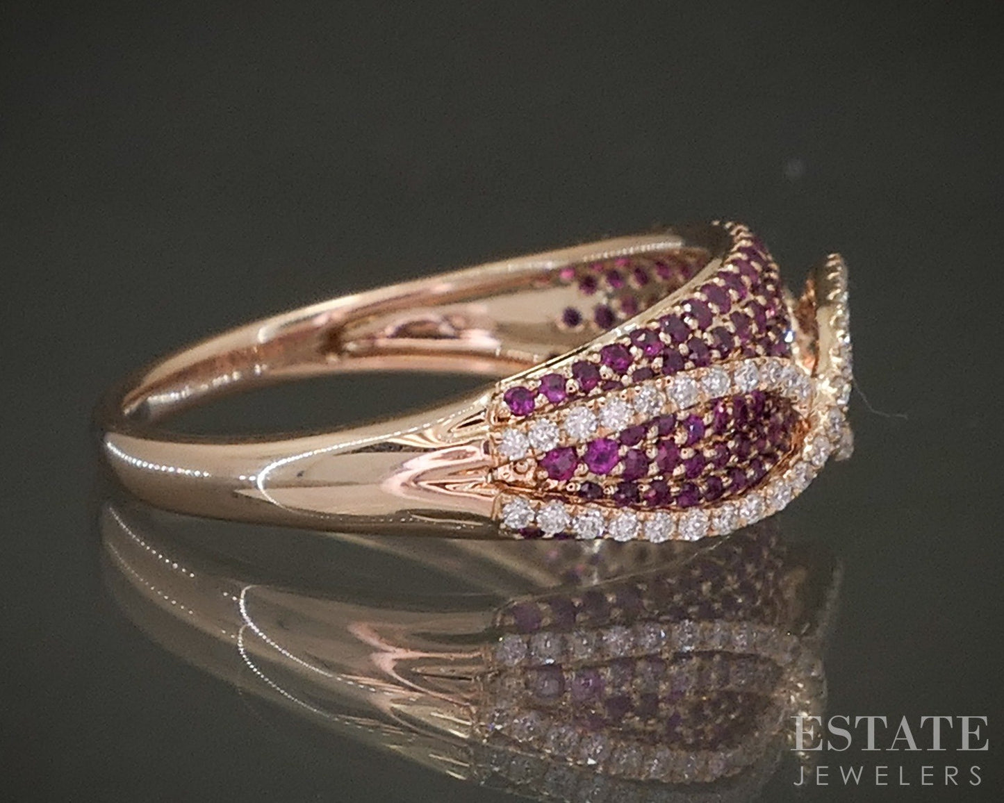 14k Rose Gold Natural Pink Sapphire & Diamond Ladies Band Ring 3.1g p24445b