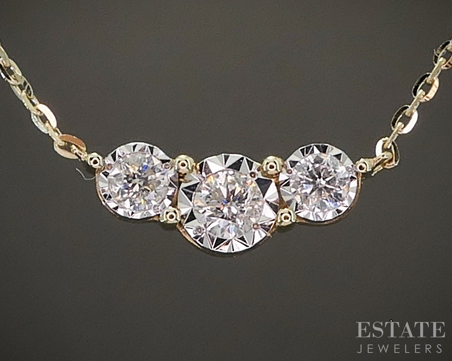 14k Yellow Gold Natural .10ctw Diamond Three Stone Ladies Necklace 1.2g p23940b