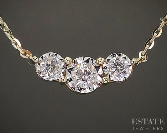 14k Yellow Gold Natural .10ctw Diamond Three Stone Ladies Necklace 1.2g p23940b