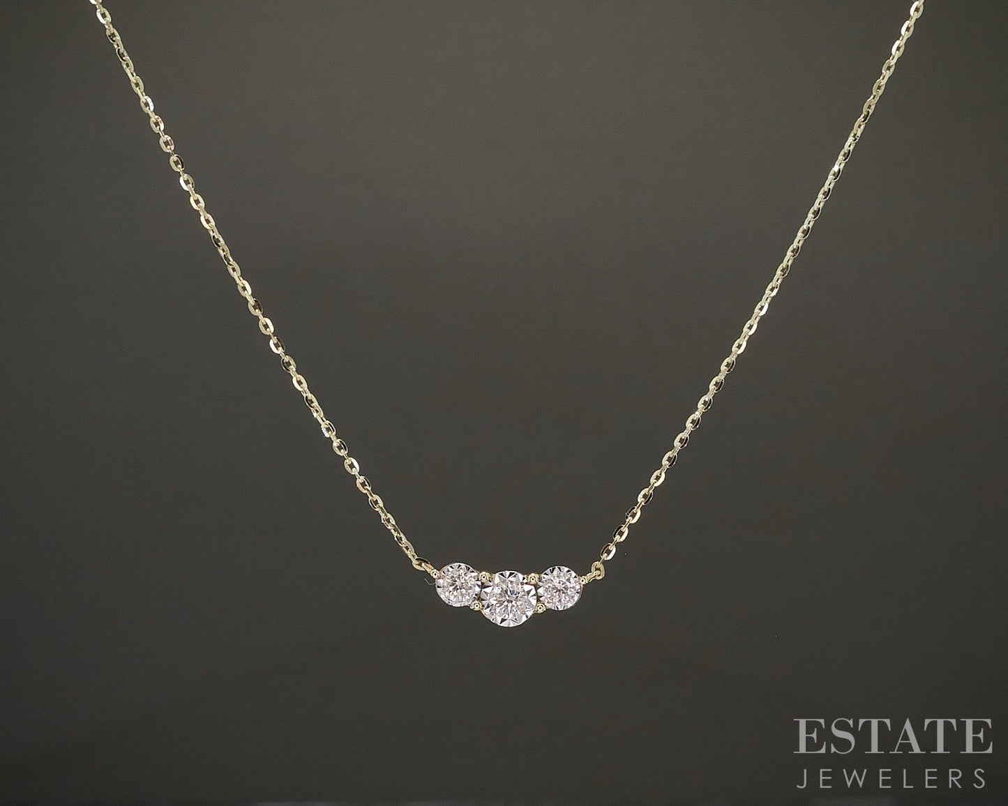 14k Yellow Gold Natural .10ctw Diamond Three Stone Ladies Necklace 1.2g p23940b