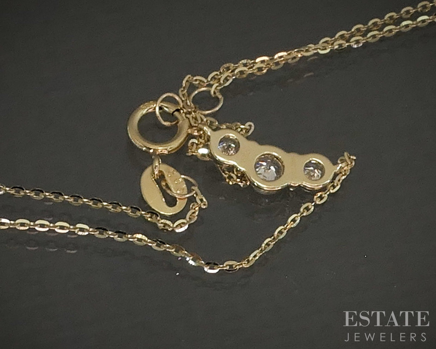 14k Yellow Gold Natural .10ctw Diamond Three Stone Ladies Necklace 1.2g p23940b