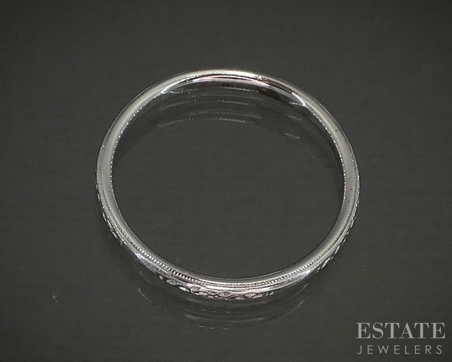 Vintage 14k White Gold 2mm Engraved Floral Ladies Wedding Band 1.9g p23638b