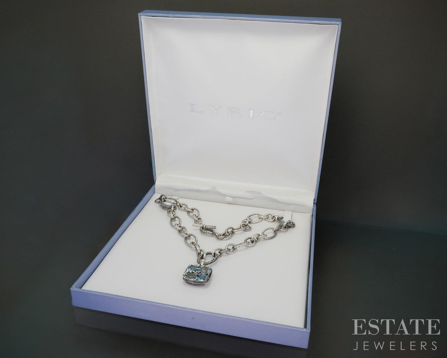Sterling Silver Natural Blue Topaz Lyric Ladies Necklace 83.5g 18"L p24037