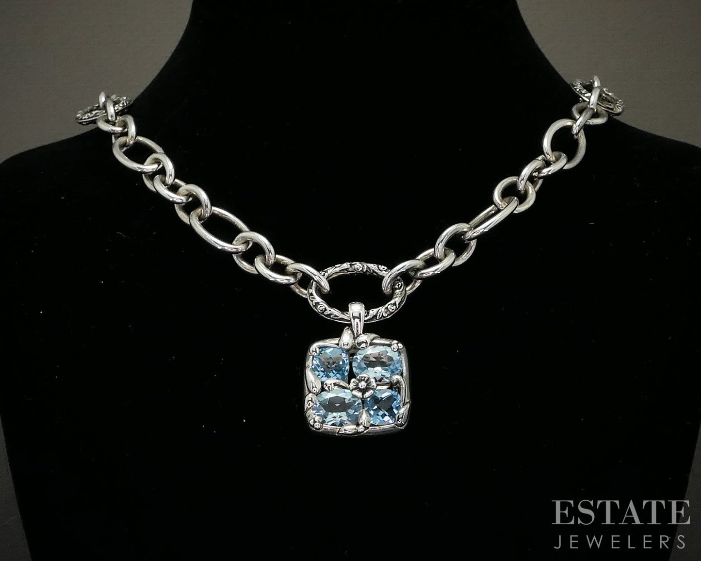 Sterling Silver Natural Blue Topaz Lyric Ladies Necklace 83.5g 18"L p24037