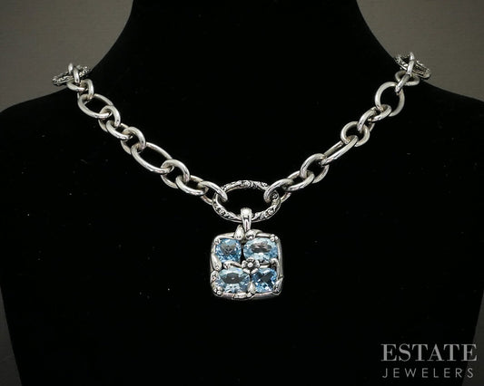 Sterling Silver Natural Blue Topaz Lyric Ladies Necklace 83.5g 18"L p24037