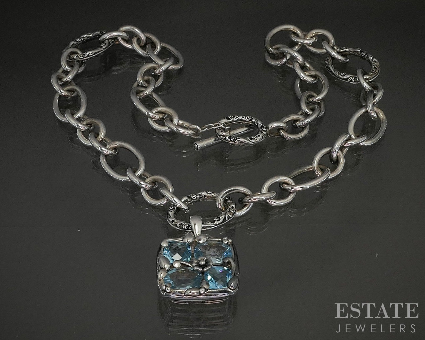 Sterling Silver Natural Blue Topaz Lyric Ladies Necklace 83.5g 18"L p24037