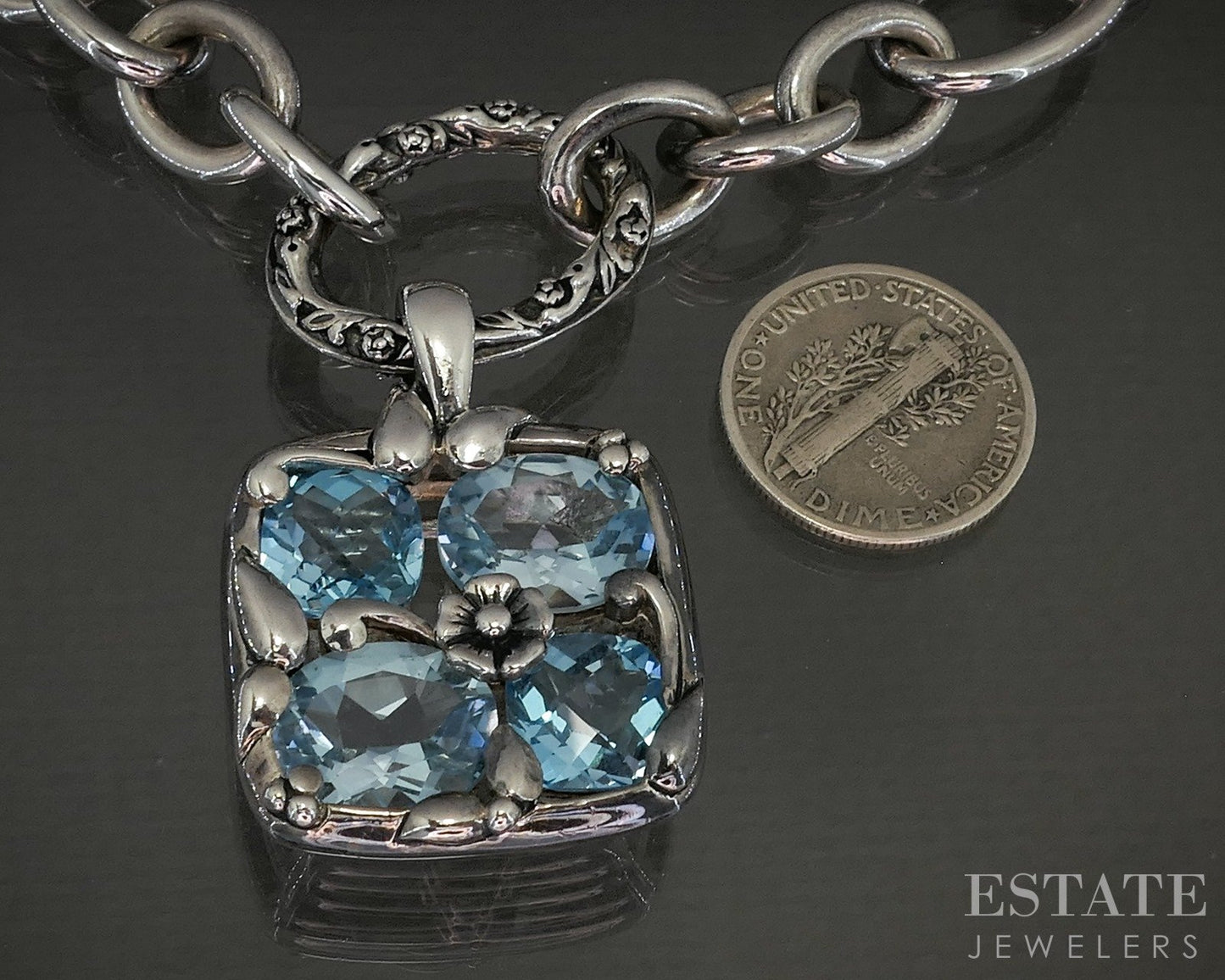 Sterling Silver Natural Blue Topaz Lyric Ladies Necklace 83.5g 18"L p24037