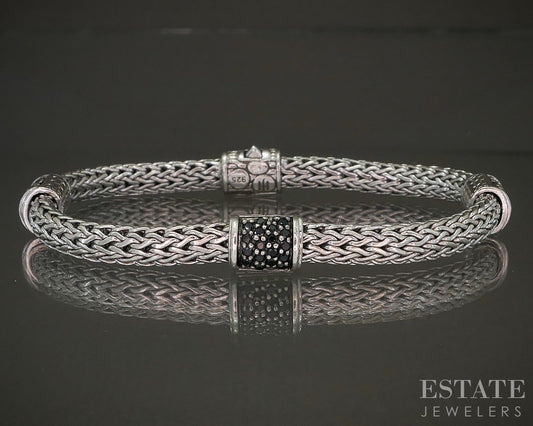 Sterling John Hardy Black Sapphire Wheat Icon Chain Bracelet 18.7g p22678