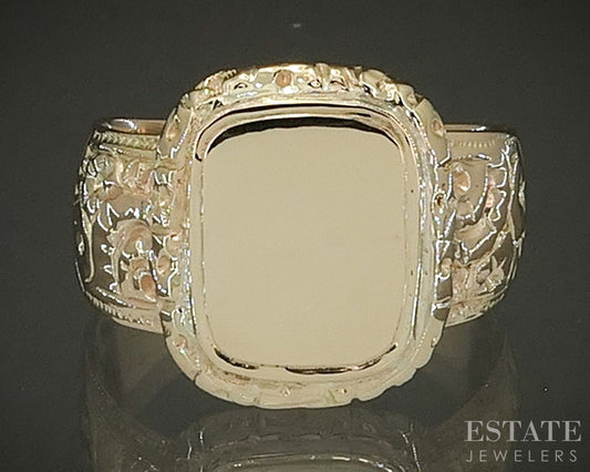 Antique Victorian 14k Yellow Gold Blank Signet Floral Band Ring 7.8g p25017b