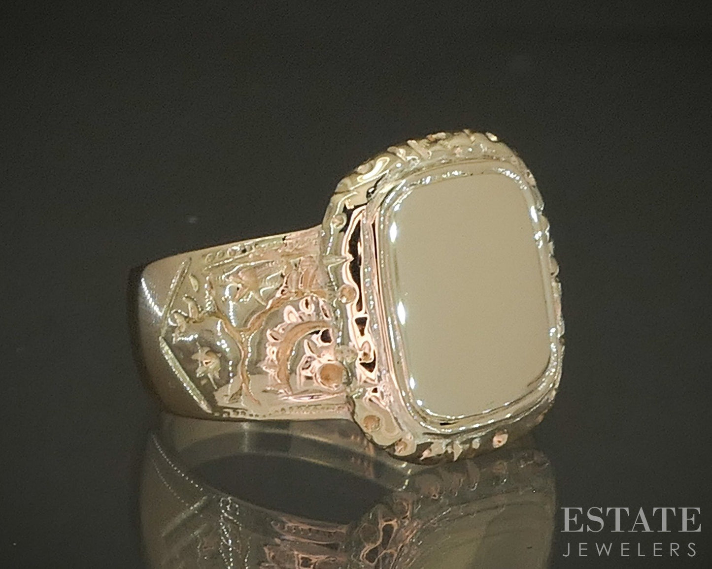 Antique Victorian 14k Yellow Gold Blank Signet Floral Band Ring 7.8g p25017b