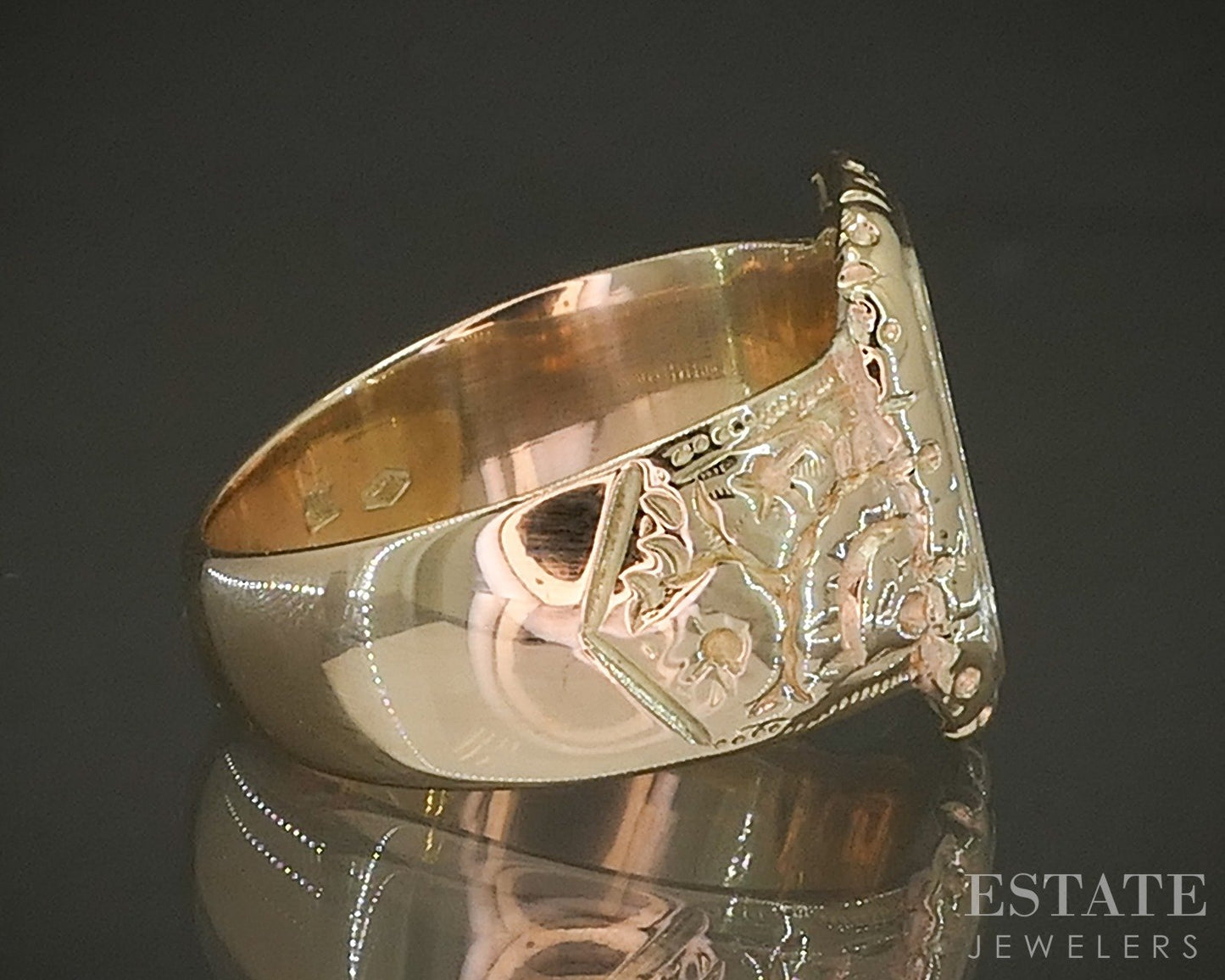 Antique Victorian 14k Yellow Gold Blank Signet Floral Band Ring 7.8g p25017b