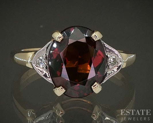 Vintage 10k Yellow Gold Oval Natural Garnet & Diamond Ladies Ring 3.2g p25136b