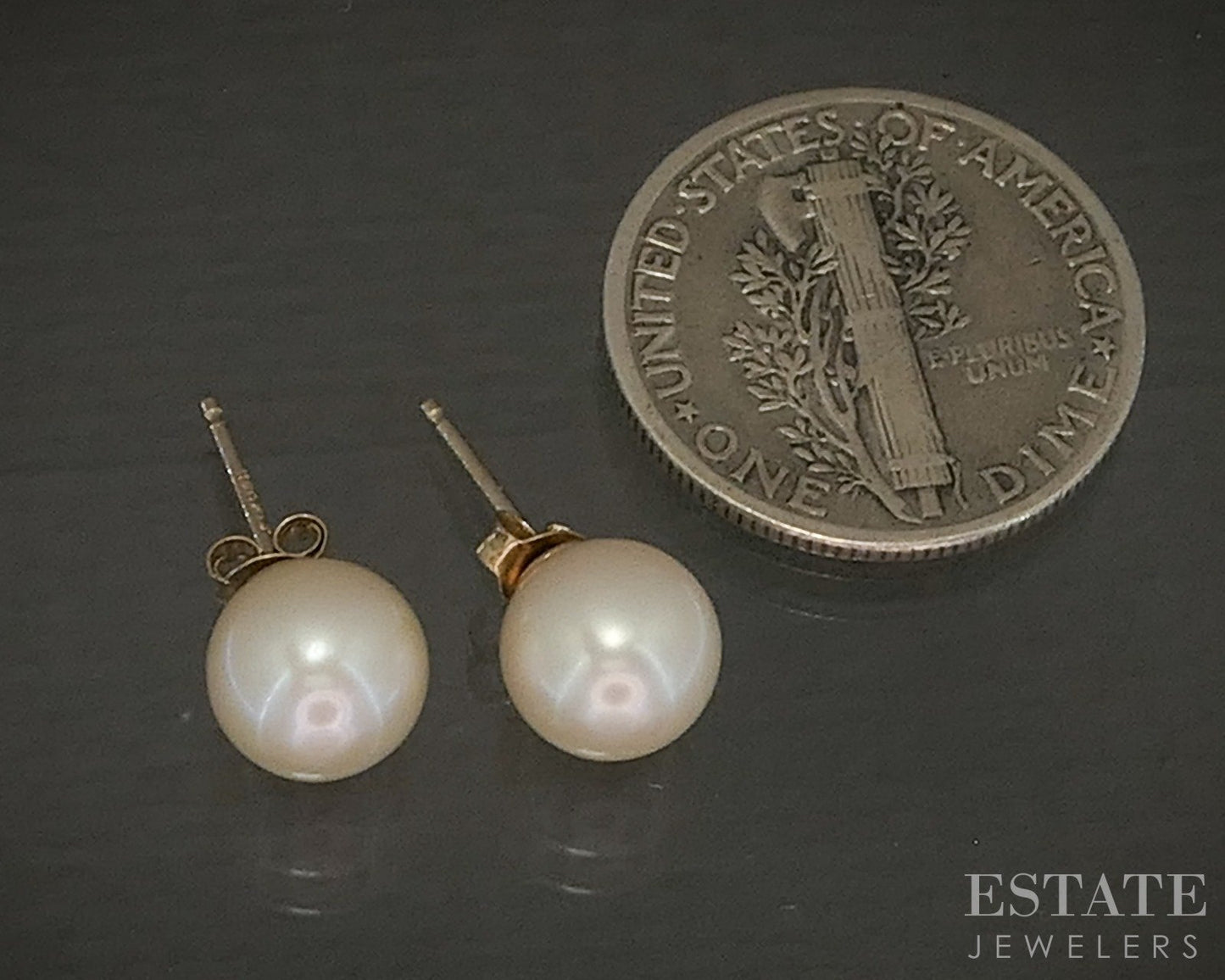 10k Yellow Gold 6.7mm Cultured Pearl Stud Ladies Earrings p25243b