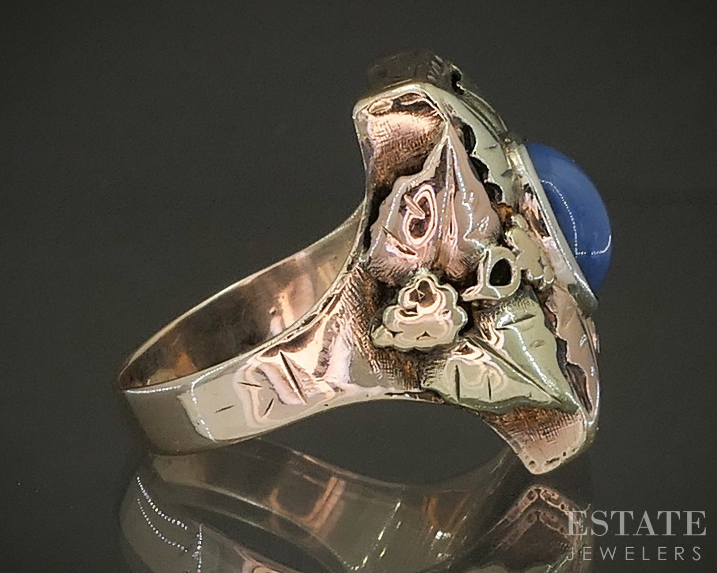 Vintage 10k Black Hills Gold Blue Star Sapphire Shield Band Ring 7.7g p25140b