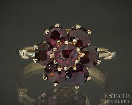 Antique 14k Yellow Gold Natural Garnet Flower Cluster Ladies Ring 3.1g p25133b