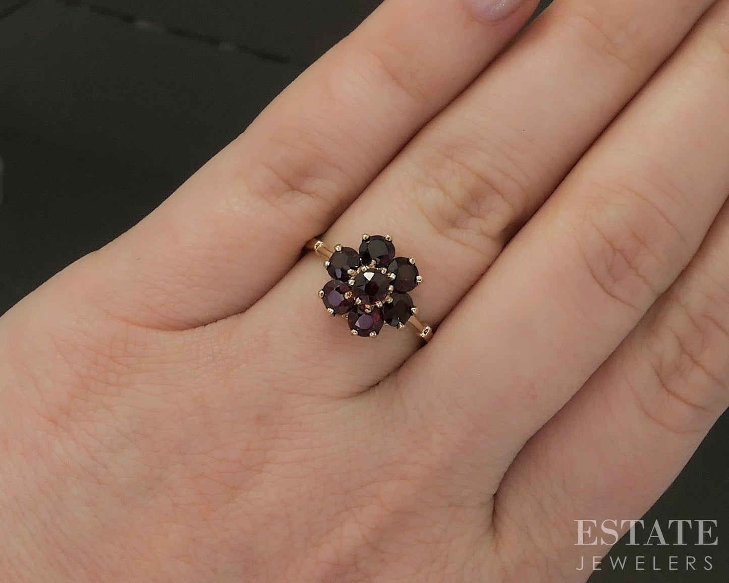 Antique 14k Yellow Gold Natural Garnet Flower Cluster Ladies Ring 3.1g p25133b