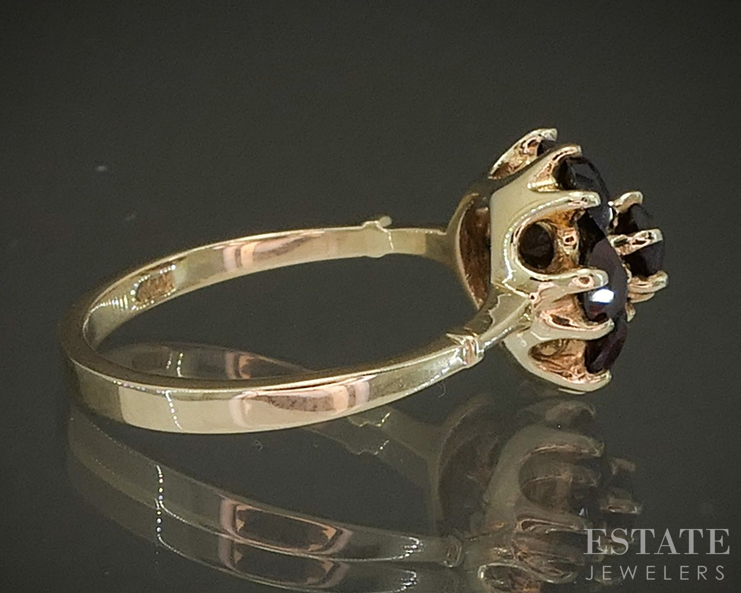 Antique 14k Yellow Gold Natural Garnet Flower Cluster Ladies Ring 3.1g p25133b