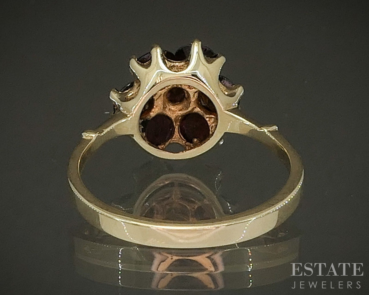 Antique 14k Yellow Gold Natural Garnet Flower Cluster Ladies Ring 3.1g p25133b