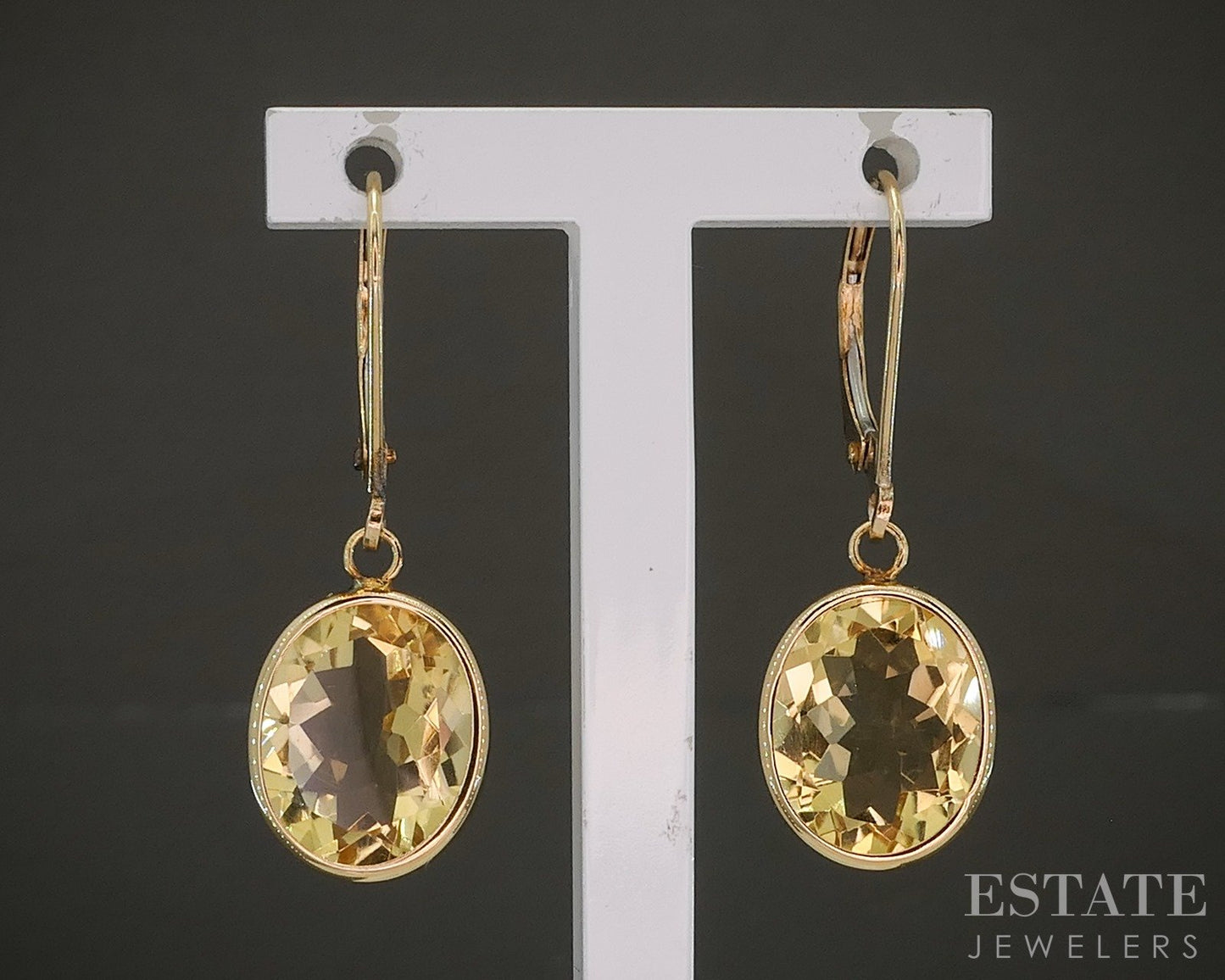 14k Yellow Gold Oval Natural Citrine Dangle Earrings 2.3g p24254b