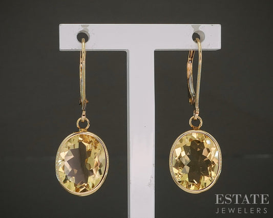 14k Yellow Gold Oval Natural Citrine Dangle Earrings 2.3g p24254b