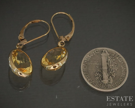 14k Yellow Gold Oval Natural Citrine Dangle Earrings 2.3g p24254b