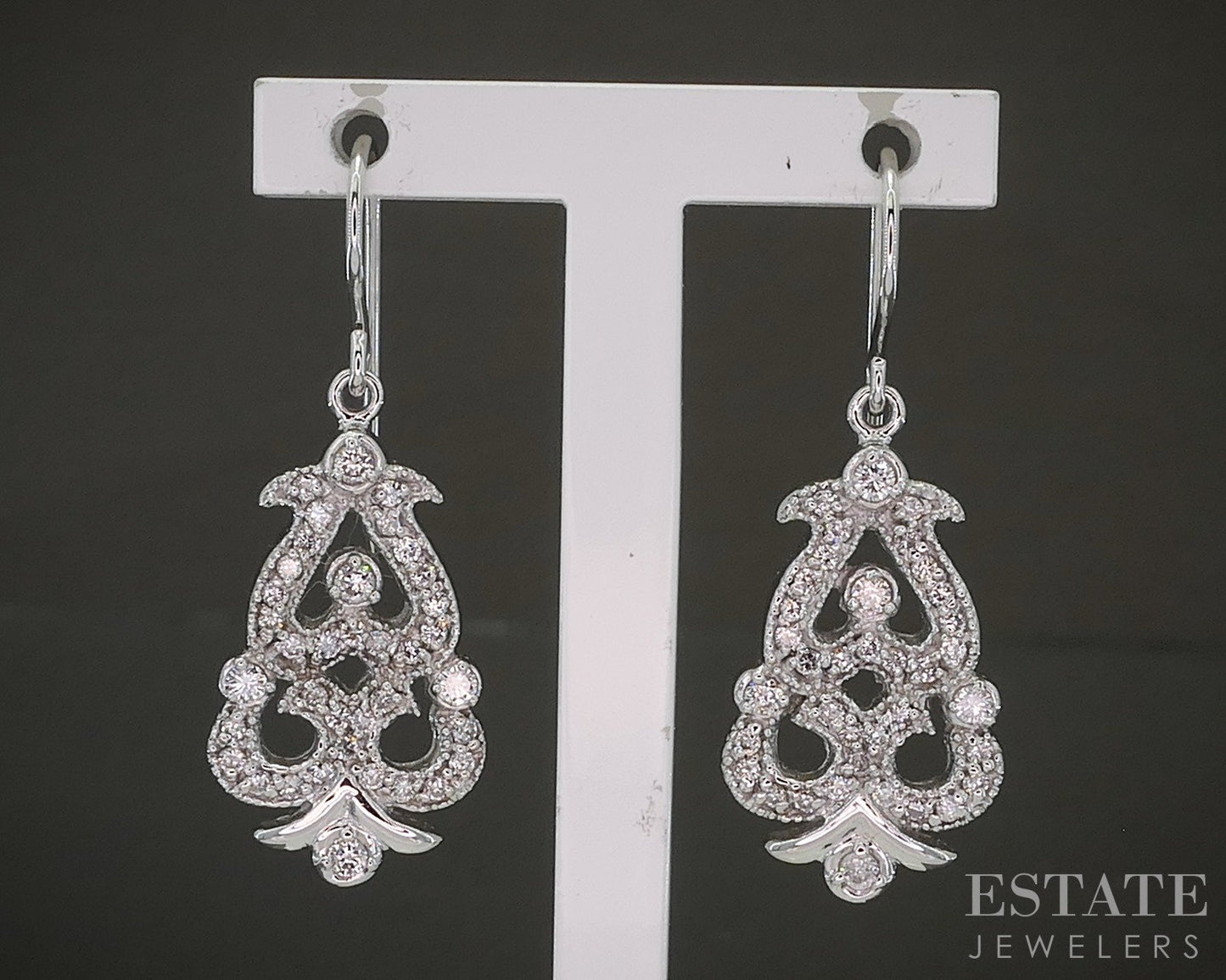 14k White Gold EFFY "BITA" Natural Diamond Dangle Ladies Earrings 4.4g p25064b