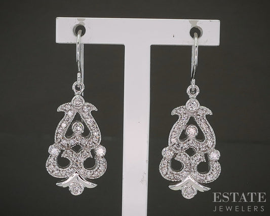 14k White Gold EFFY "BITA" Natural Diamond Dangle Ladies Earrings 4.4g p25064b