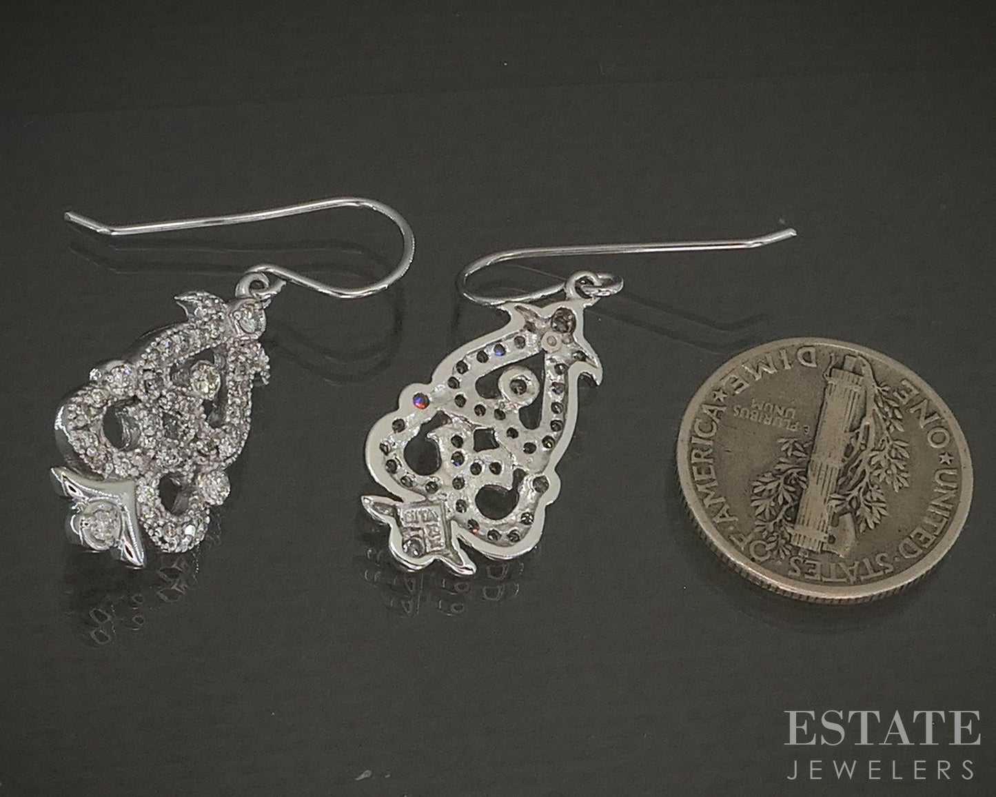 14k White Gold EFFY "BITA" Natural Diamond Dangle Ladies Earrings 4.4g p25064b