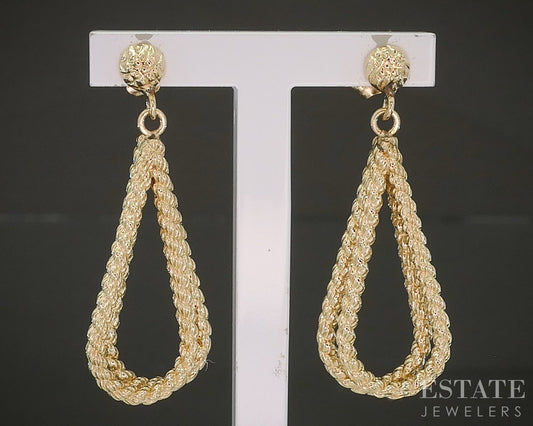 14k Yellow Gold Teardrop Twisted Dangle Ladies Earrings 2.4g p25169b