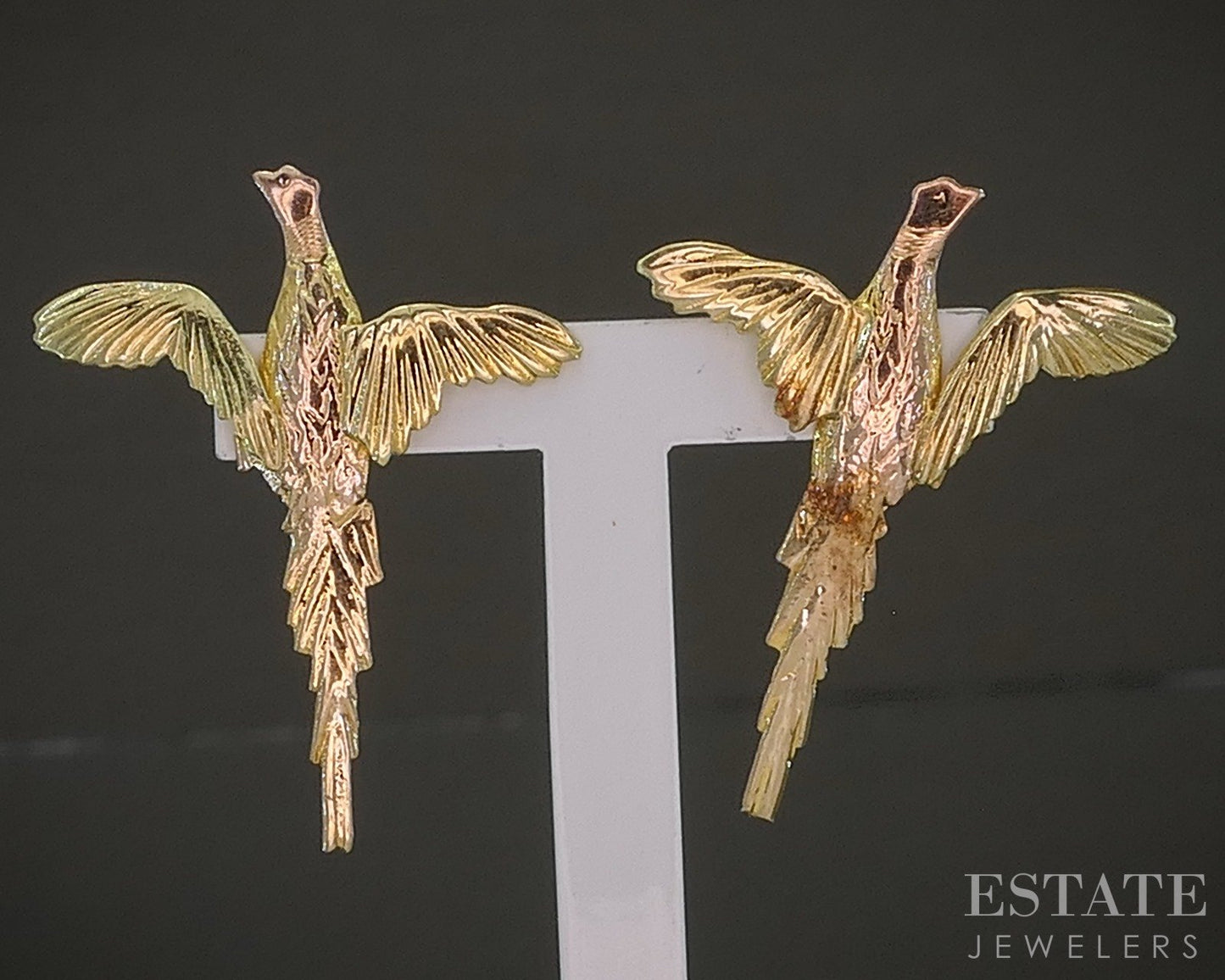 14k Rose & Yellow Gold Bird Ladies Stud Earrings 1.7g p25139b