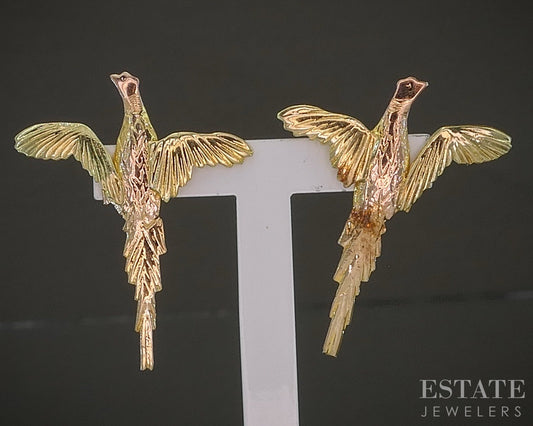 14k Rose & Yellow Gold Bird Ladies Stud Earrings 1.7g p25139b