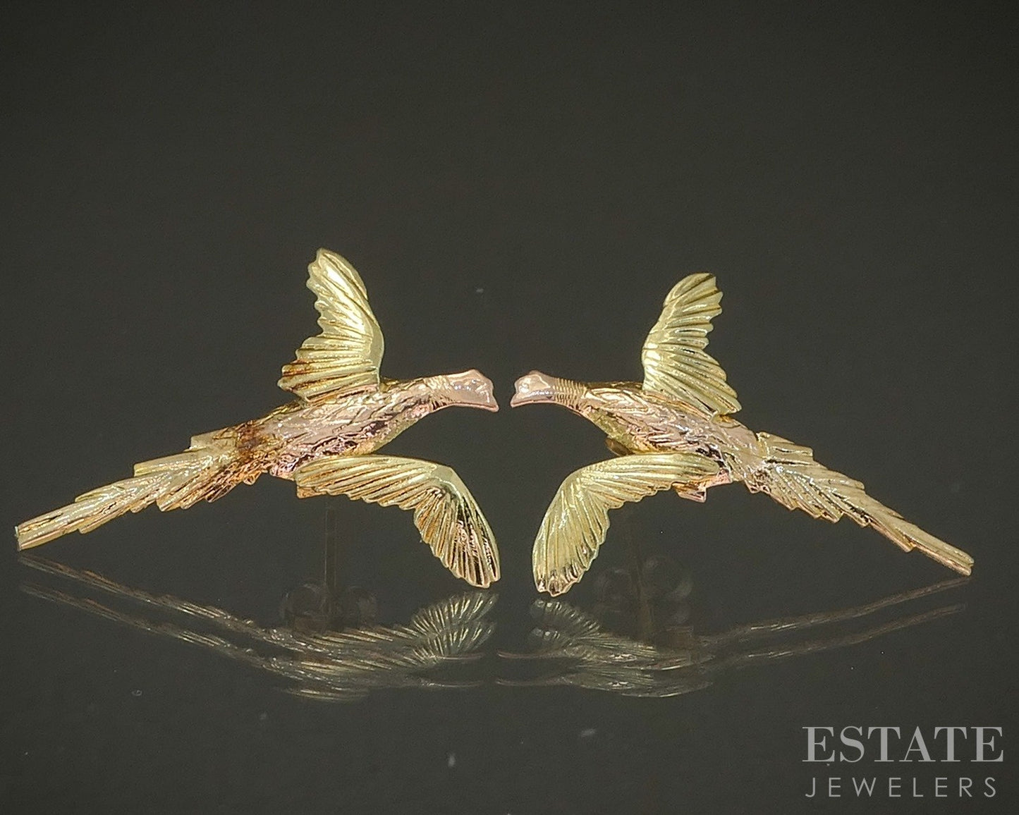 14k Rose & Yellow Gold Bird Ladies Stud Earrings 1.7g p25139b