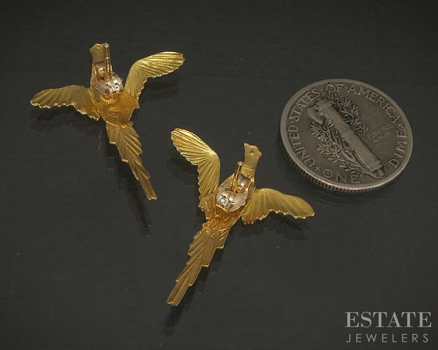 14k Rose & Yellow Gold Bird Ladies Stud Earrings 1.7g p25139b