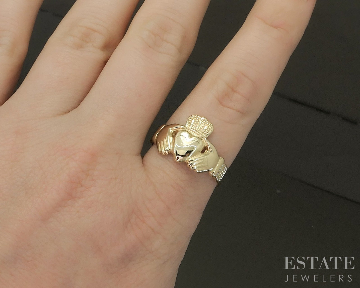 14k Yellow Gold Irish Claddagh Band Ring 5.7g p24956b