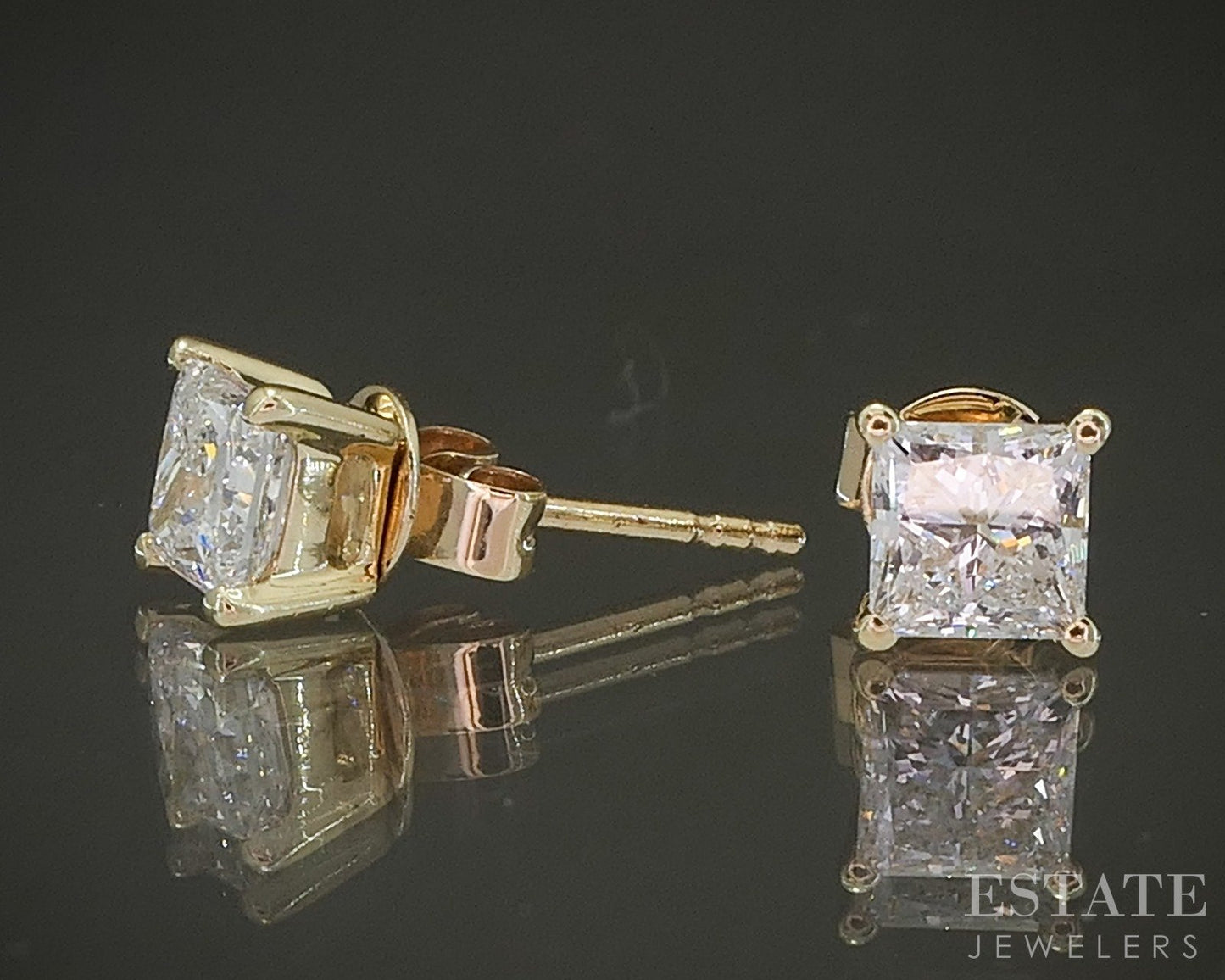 14k Yellow Gold Princess Lab Created 1ctw Diamond Stud Earrings p15475b