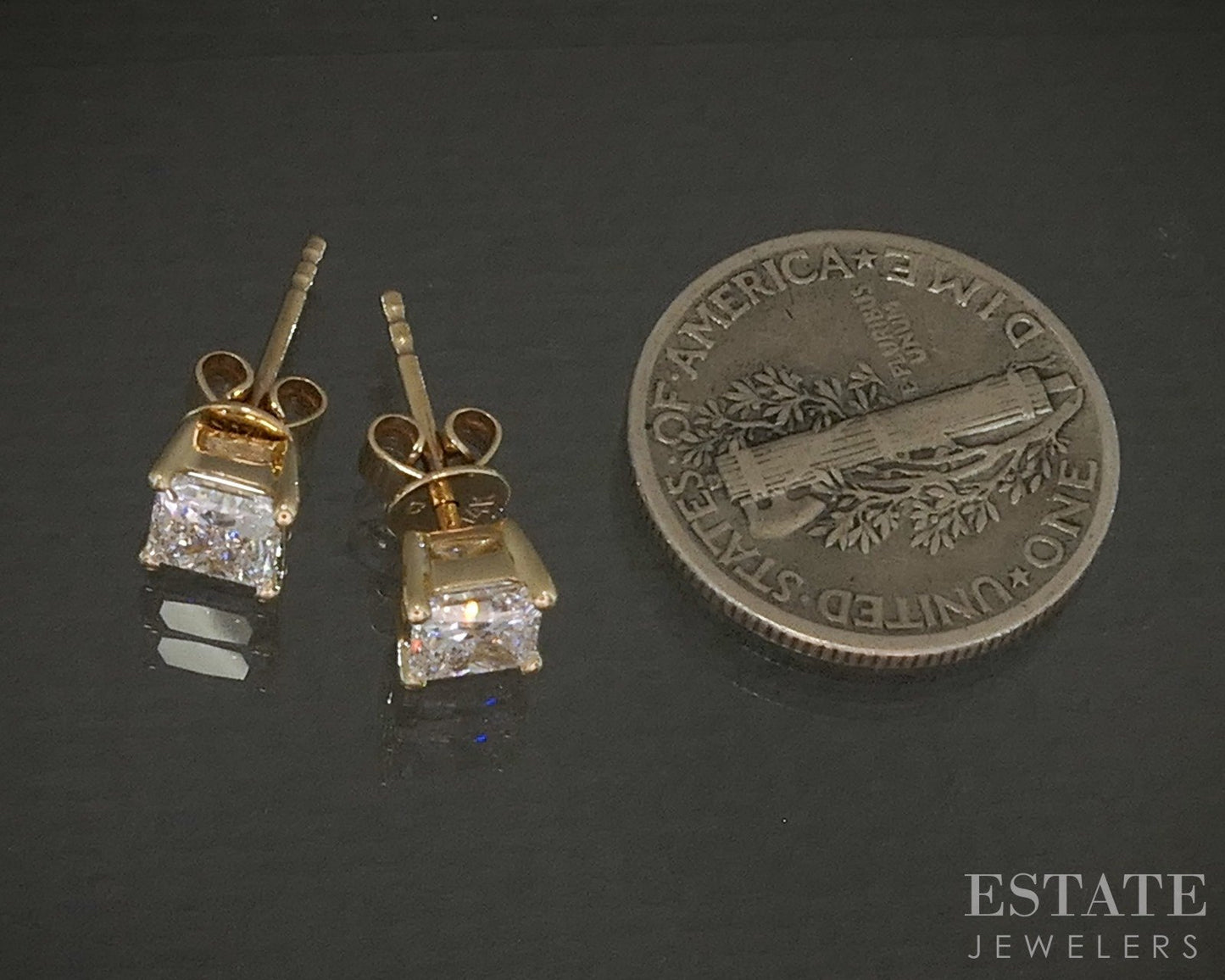 14k Yellow Gold Princess Lab Created 1ctw Diamond Stud Earrings p15475b
