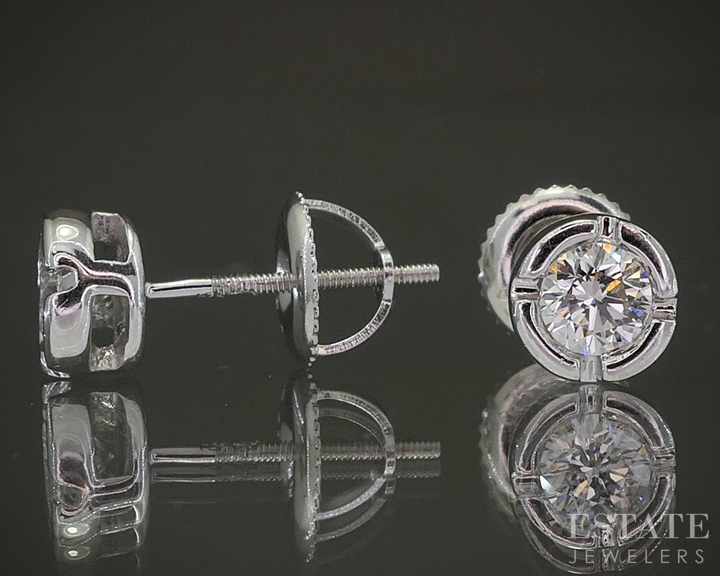 18k White Gold Round Natural .30ctw Diamond Bezel Screw Back Earrings p25075b