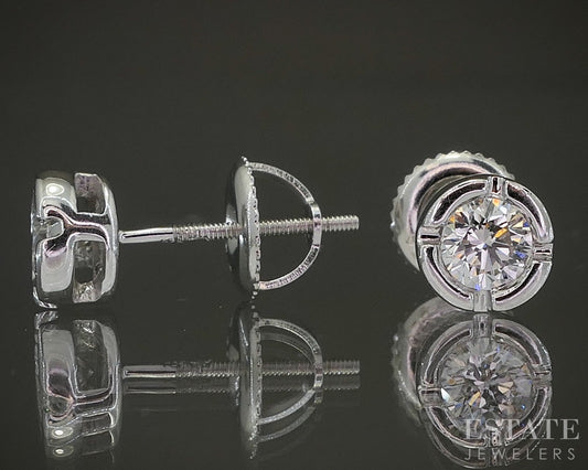 18k White Gold Round Natural .30ctw Diamond Bezel Screw Back Earrings p25075b