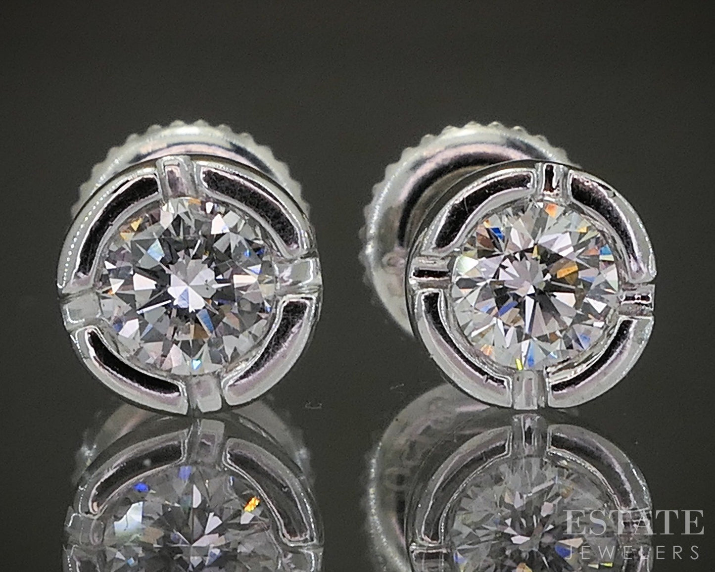 18k White Gold Round Natural .30ctw Diamond Bezel Screw Back Earrings p25075b