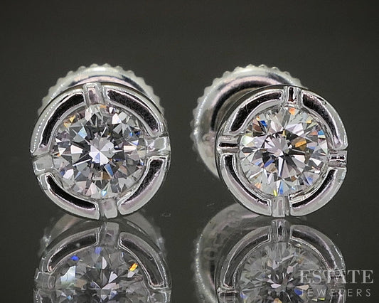 18k White Gold Round Natural .30ctw Diamond Bezel Screw Back Earrings p25075b