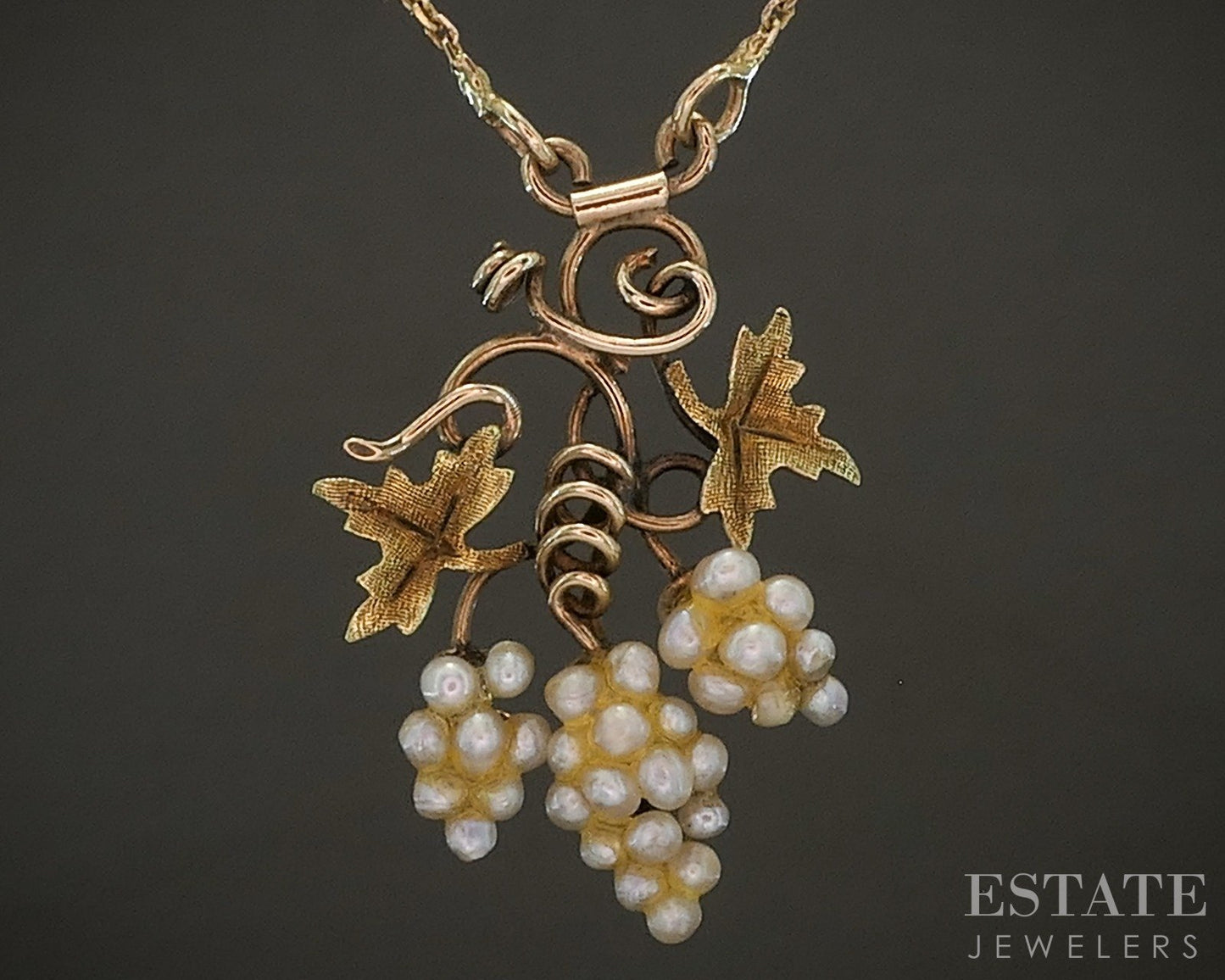 Antique Victorian 14k Yellow Gold Grapevine Seed Pearl Necklace 2.8g p24939b
