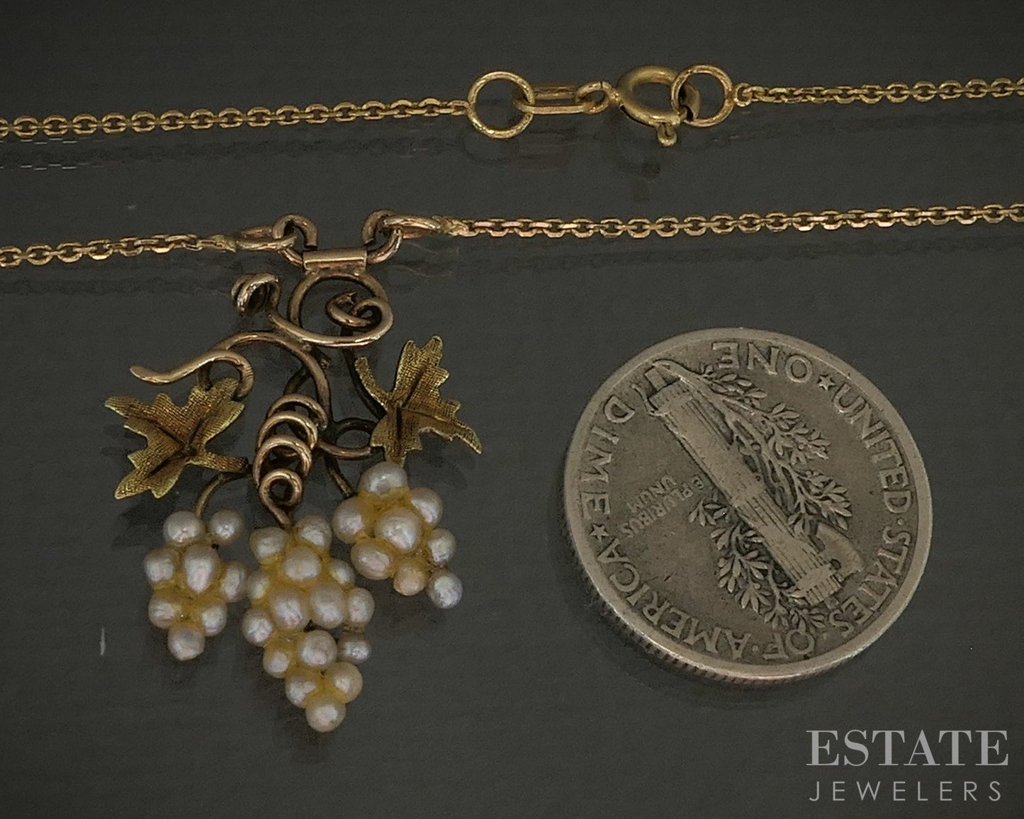Antique Victorian 14k Yellow Gold Grapevine Seed Pearl Necklace 2.8g p24939b