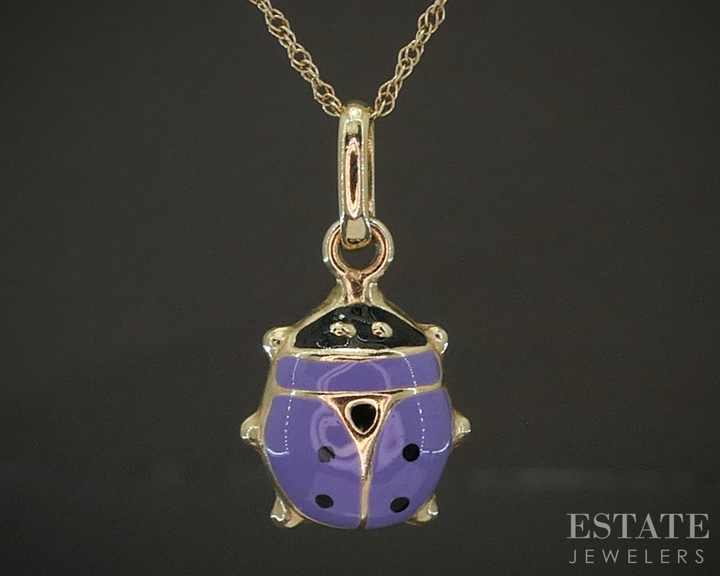 14k Yellow Gold Enameled Lavender Ladybug Ladies Necklace 1.3g 17.5"L p25095b