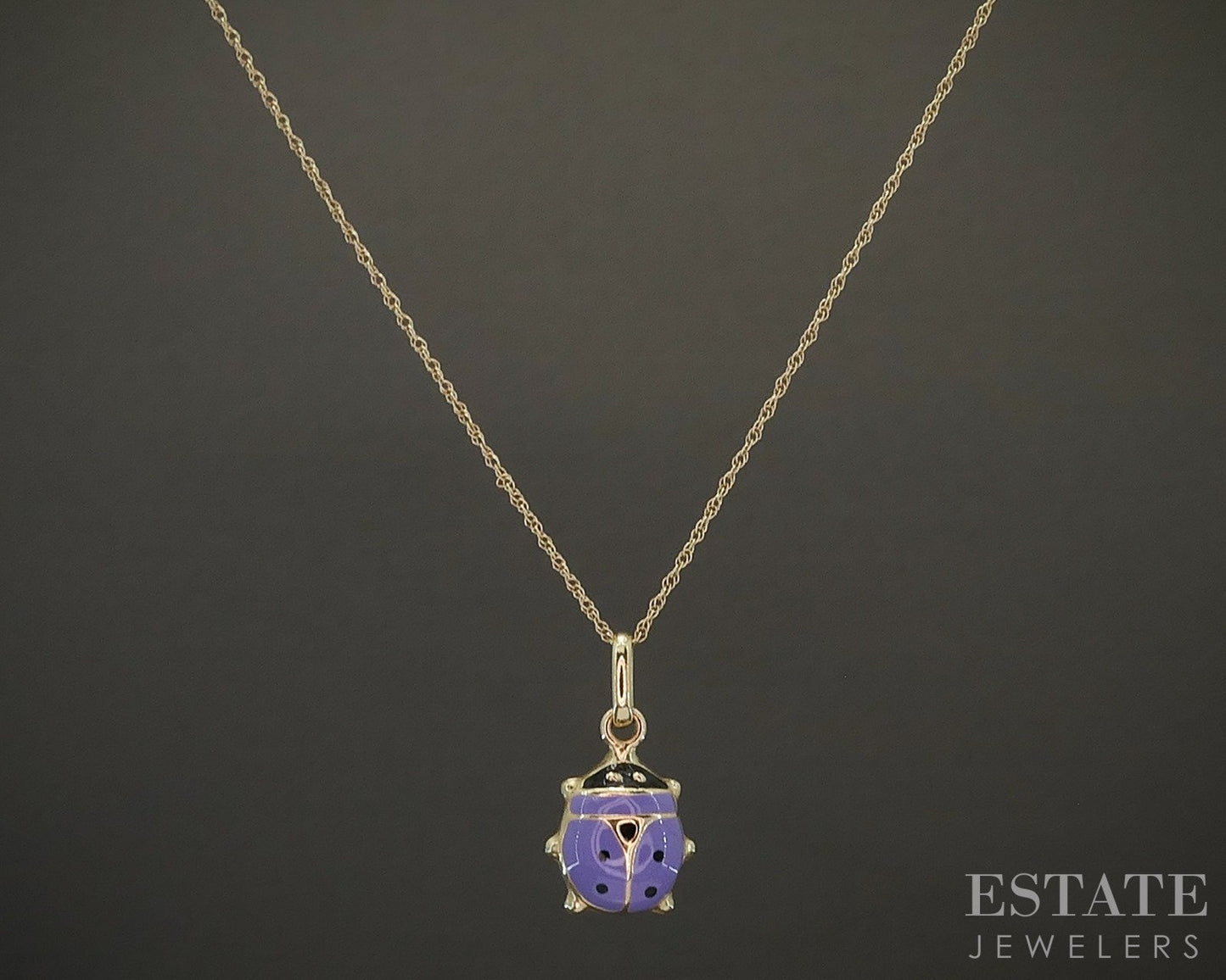 14k Yellow Gold Enameled Lavender Ladybug Ladies Necklace 1.3g 17.5"L p25095b
